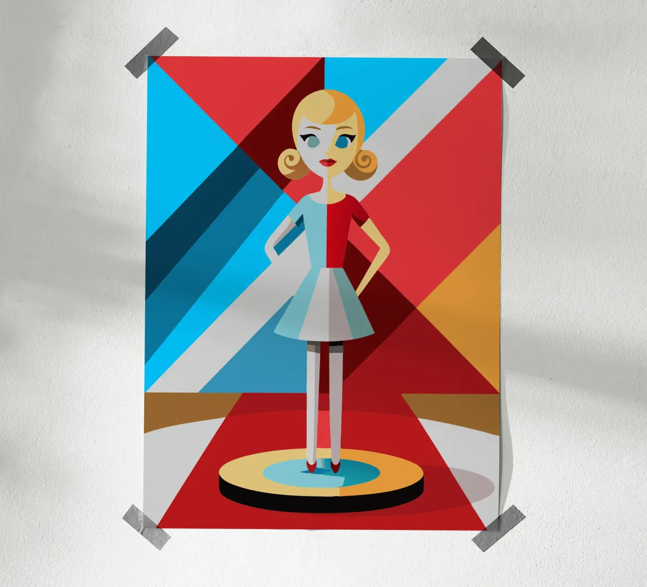 bambola barbie vettoriale poster con telaio in legno da zaidza
