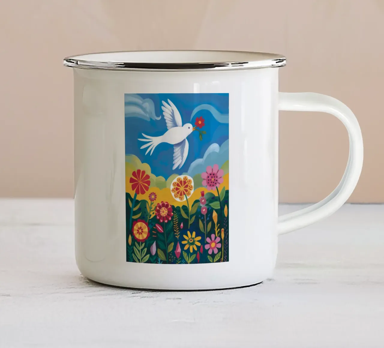 Colomba della Pace d'Oro tazza in smalto da Fable Tempa