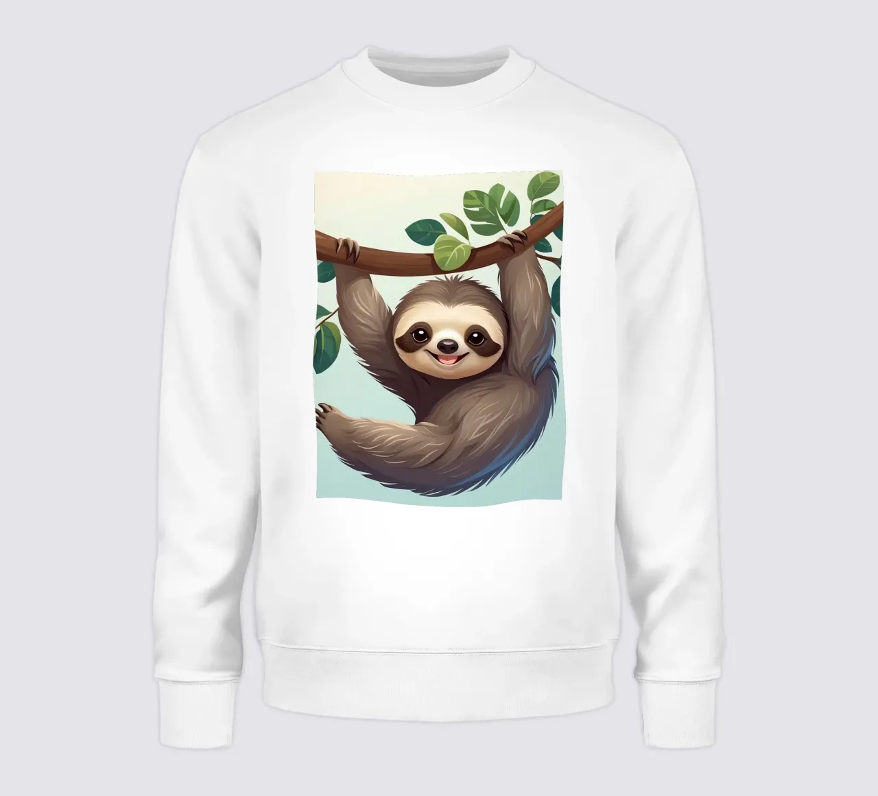 Nettes Faultier, das an einem Ast mit Blättern hängt Sweatshirt von DesignDoodle