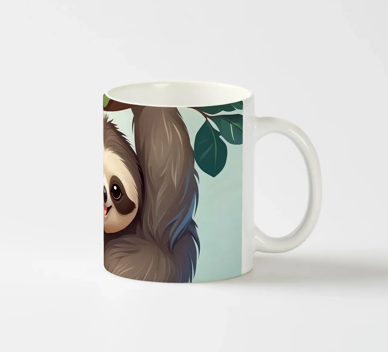 Simpatico bradipo appeso al ramo di un albero con le foglie tazza in ceramica da DesignDoodle
