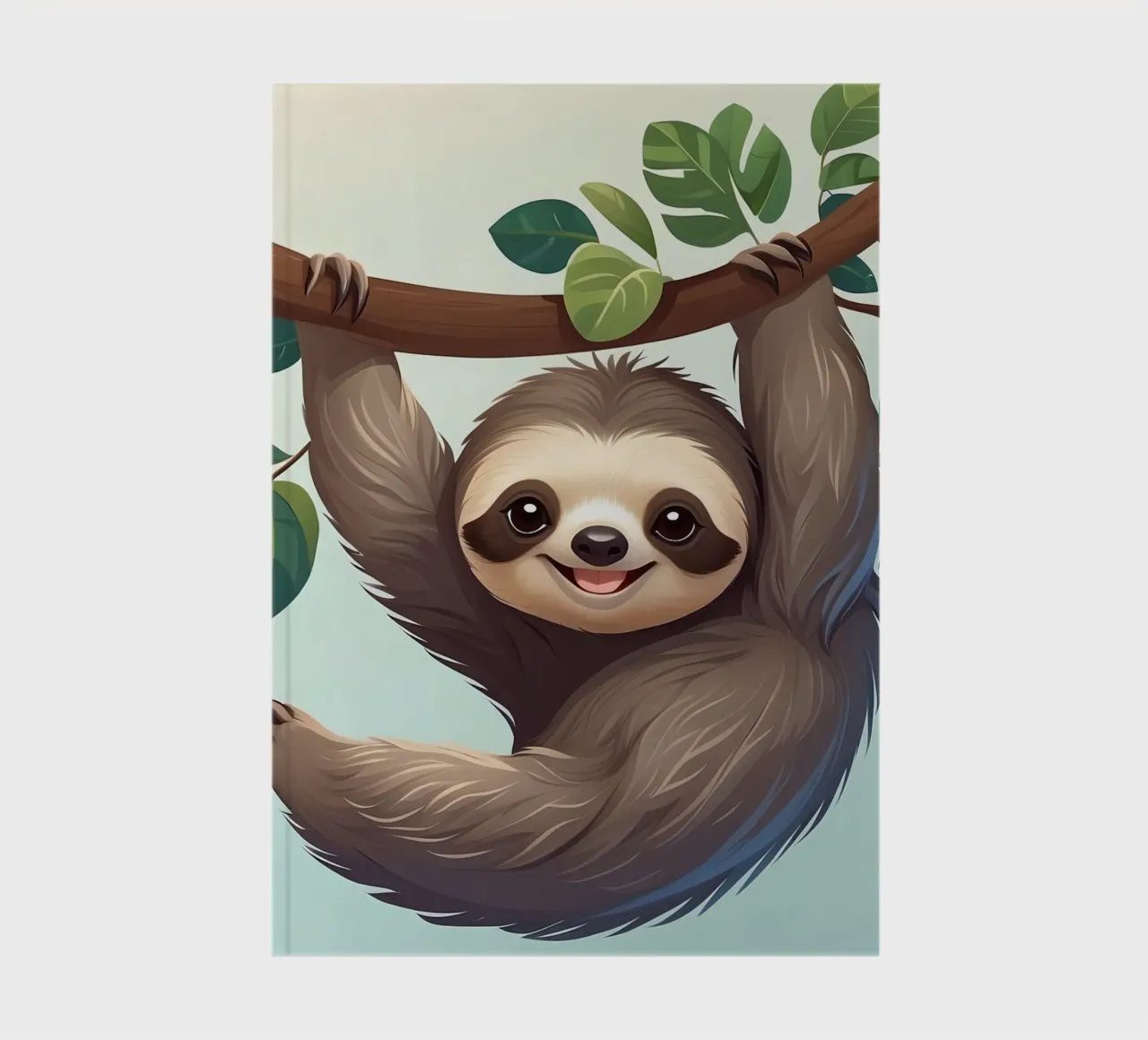 Cute fun sloth hanging from a tree branch with leaves notebook by DesignDoodle