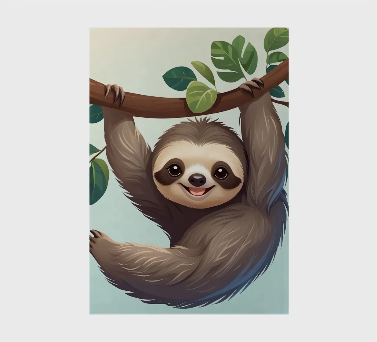 Cute fun sloth hanging from a tree branch with leaves notebook by DesignDoodle
