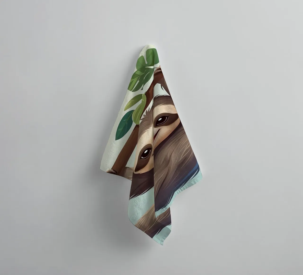 Nettes Faultier, das an einem Ast mit Blättern hängt Handtuch von DesignDoodle