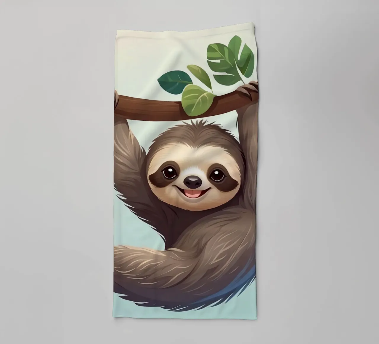 Nettes Faultier, das an einem Ast mit Blättern hängt Handtuch von DesignDoodle