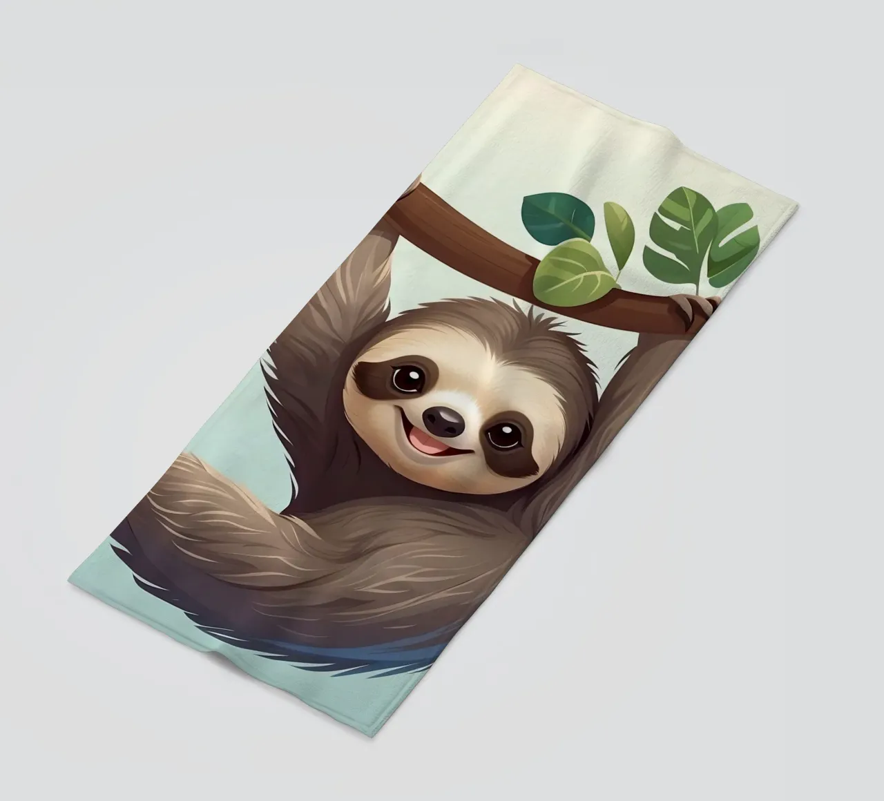 Nettes Faultier, das an einem Ast mit Blättern hängt Strandtuch von DesignDoodle