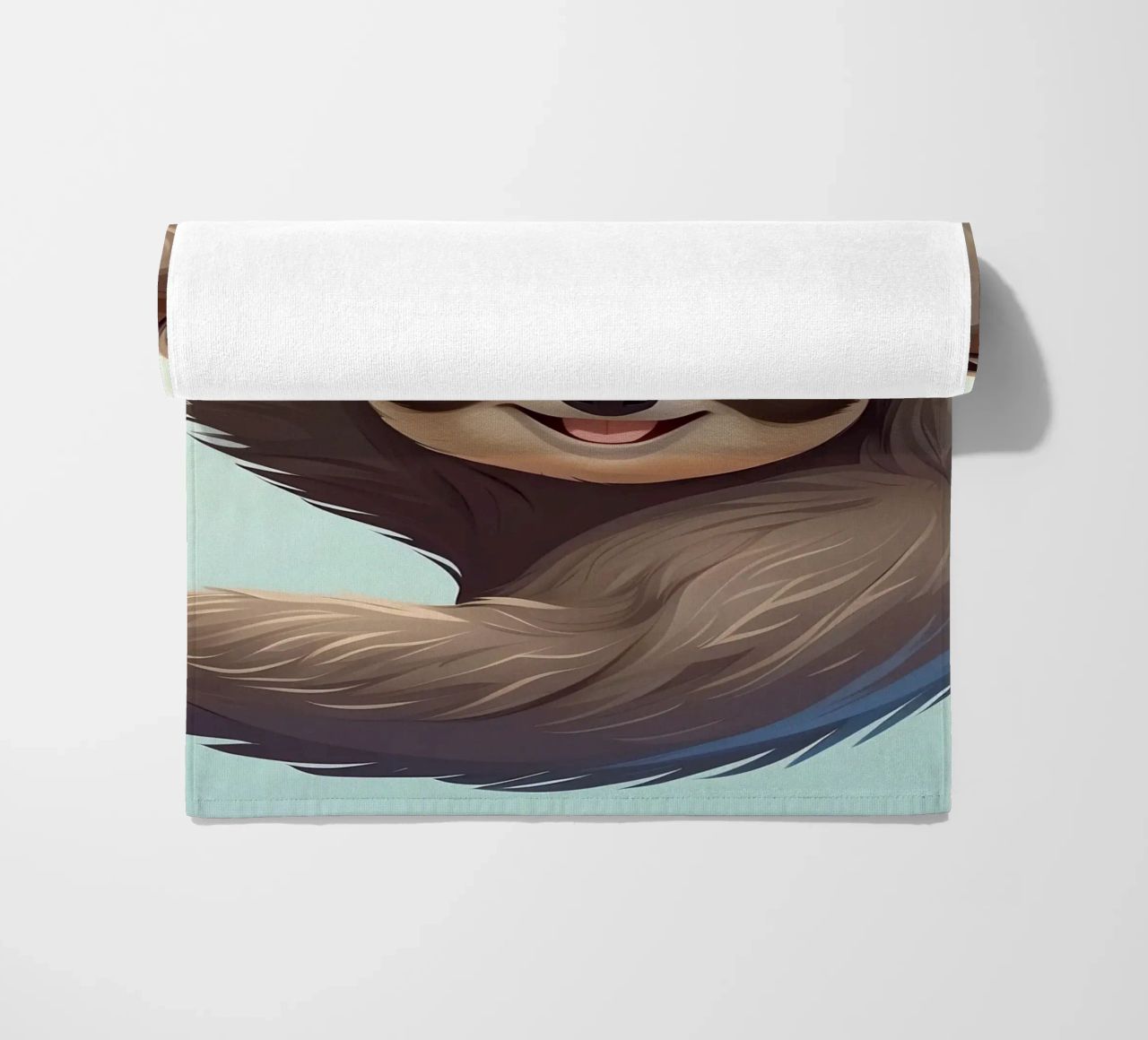 Simpatico bradipo appeso al ramo di un albero con le foglie telo mare da DesignDoodle