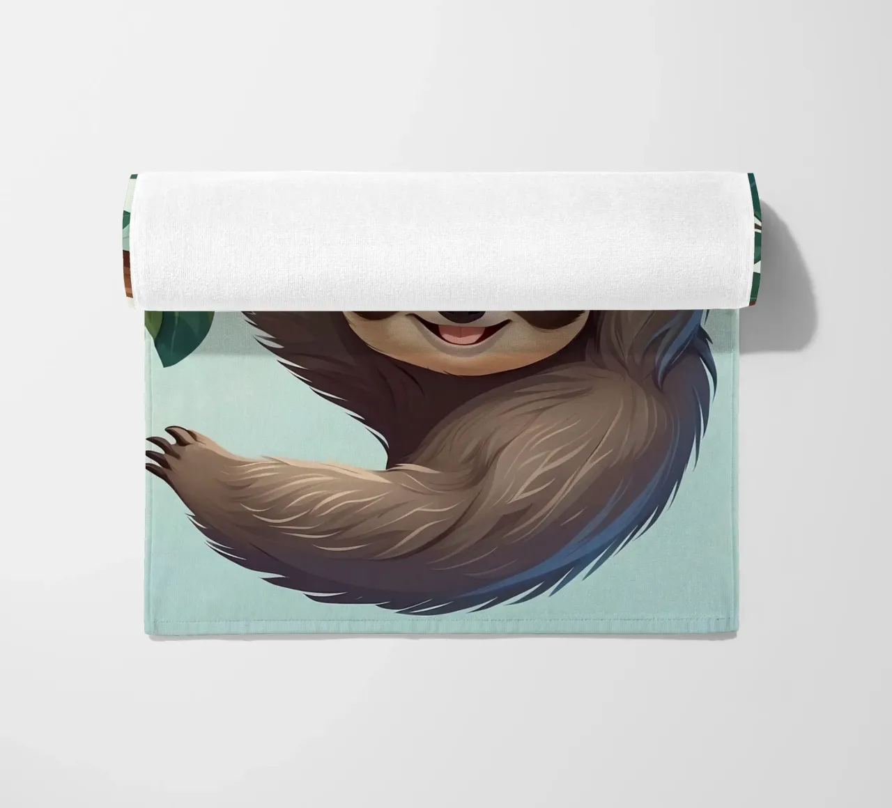 Nettes Faultier, das an einem Ast mit Blättern hängt Strandtuch von DesignDoodle
