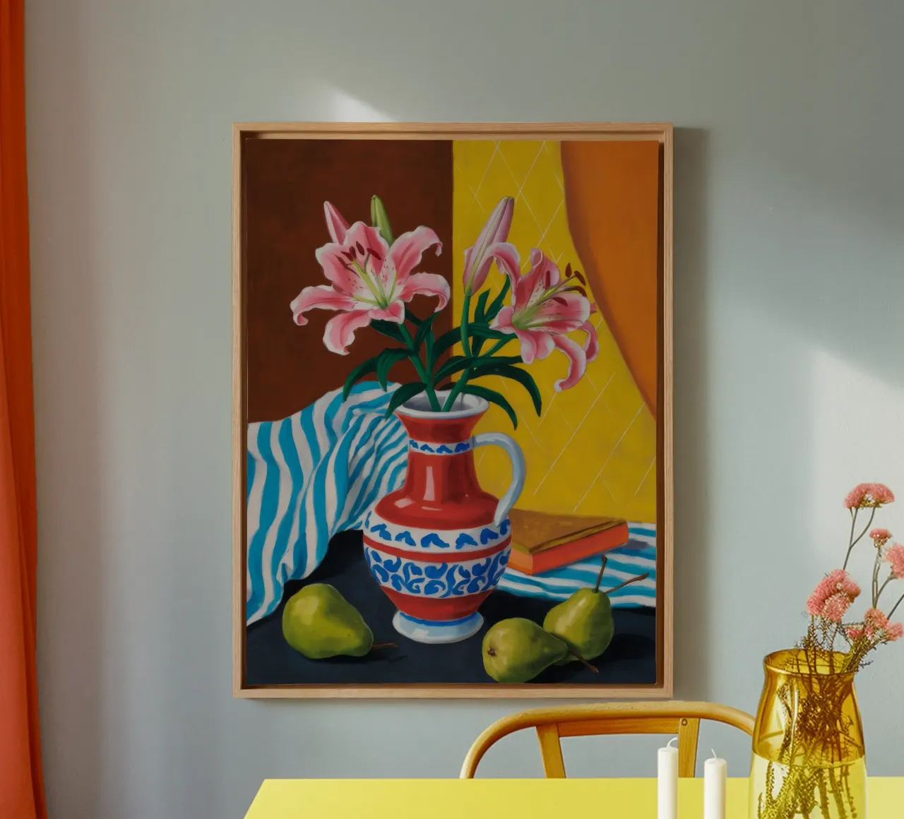 Striped Lily Stillness canvas with Floater frame by Tiga Bersama