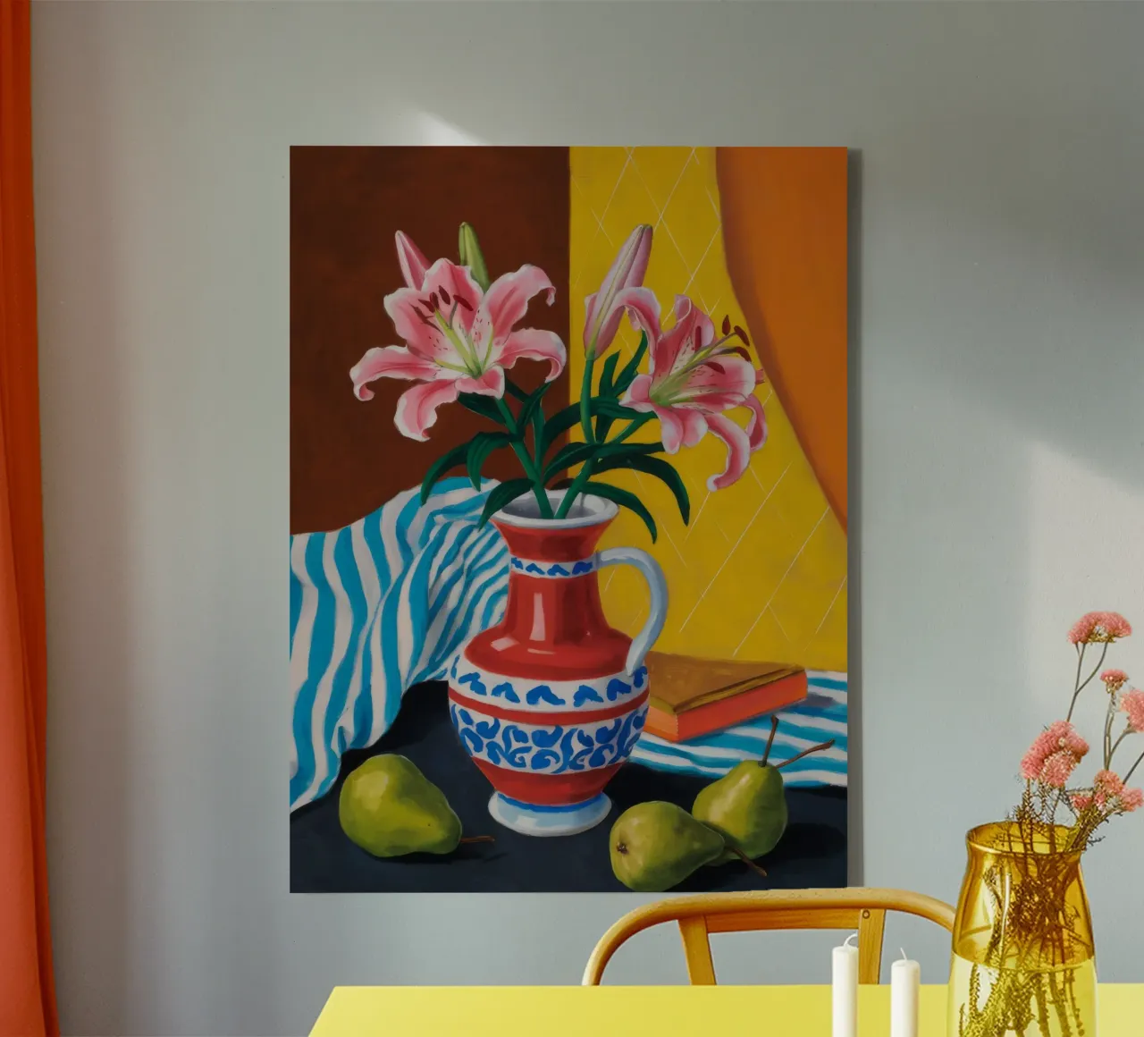 Striped Lily Stillness canvas with Floater frame by Tiga Bersama