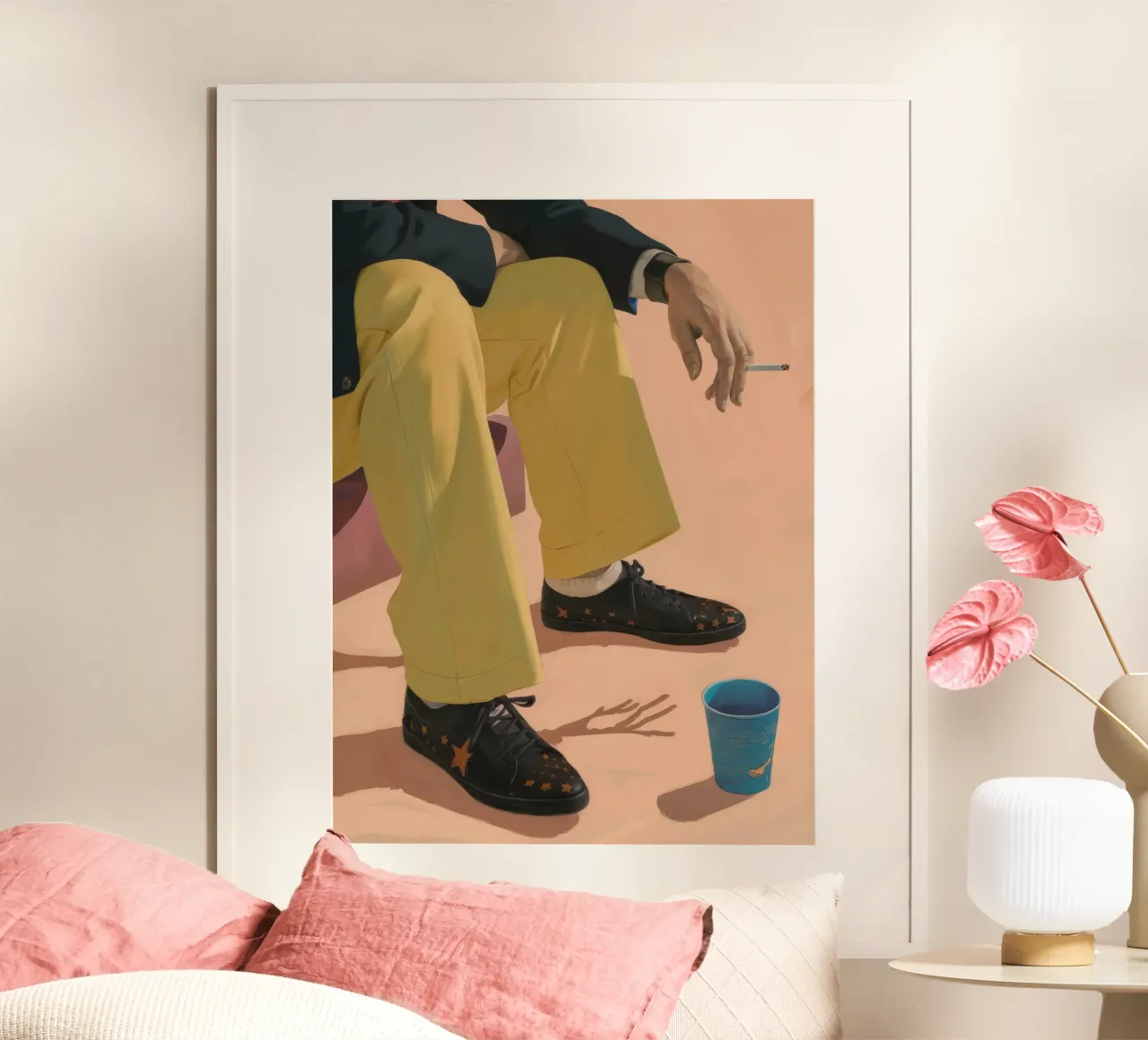 Pantalone giallo fumo poster con telaio in alluminio da Pan Denim