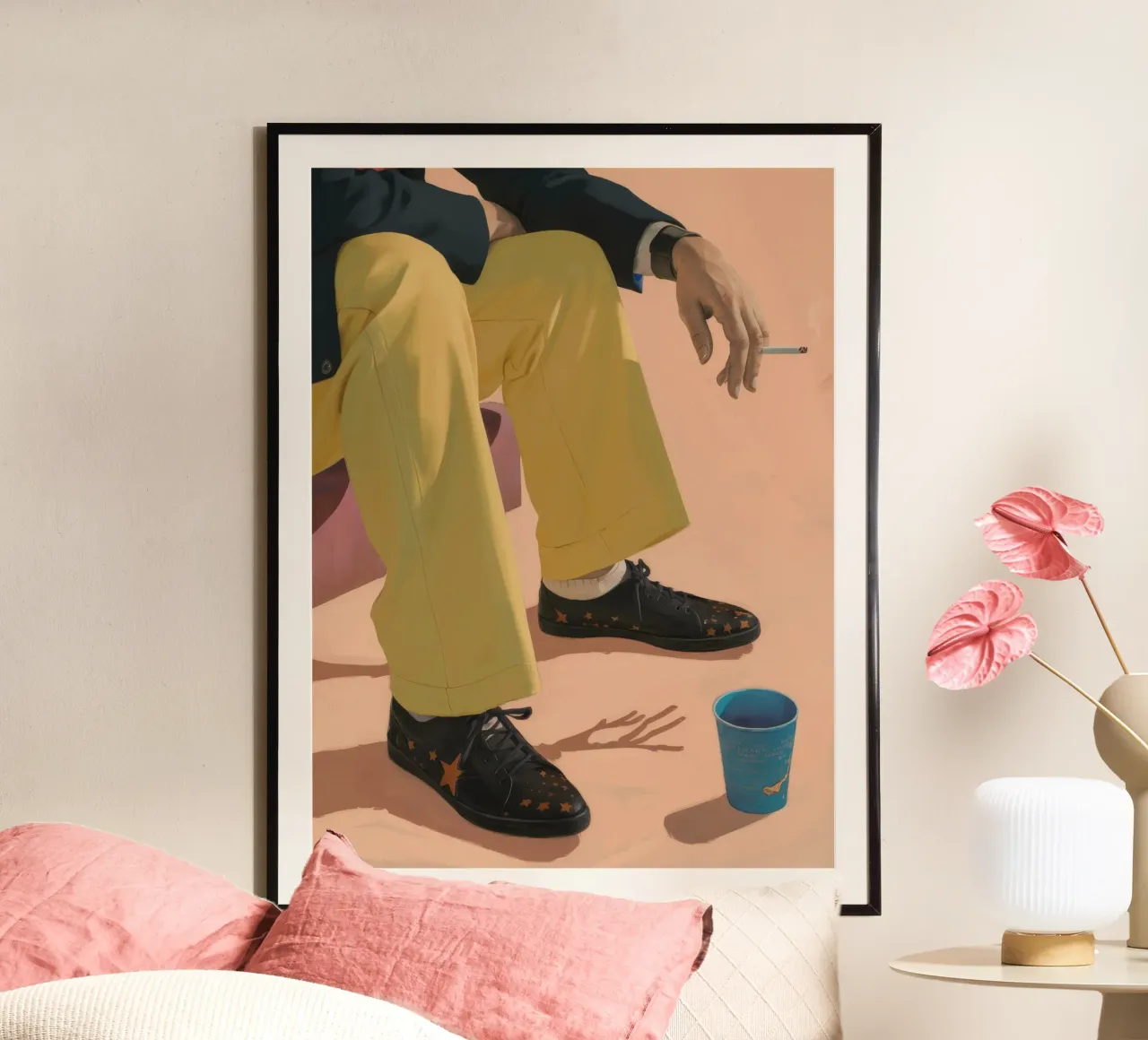 Pantalone giallo fumo poster con telaio in alluminio da Pan Denim