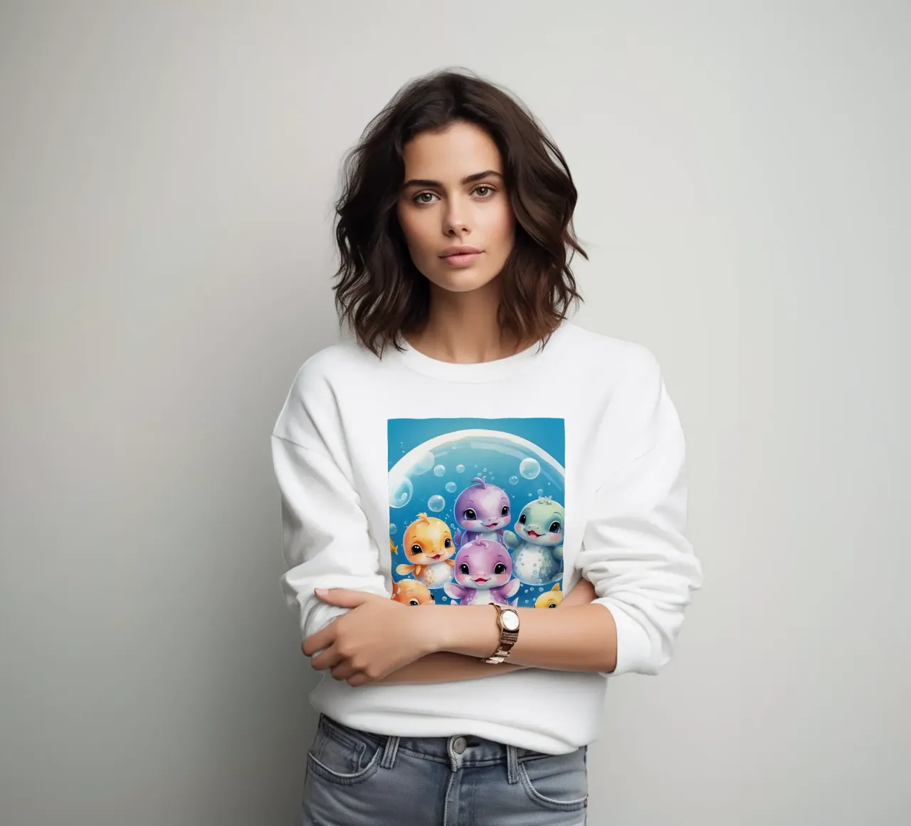 Simpatici personaggi acquatici giocano all'interno di una bolla sott'acqua felpa da DesignDoodle