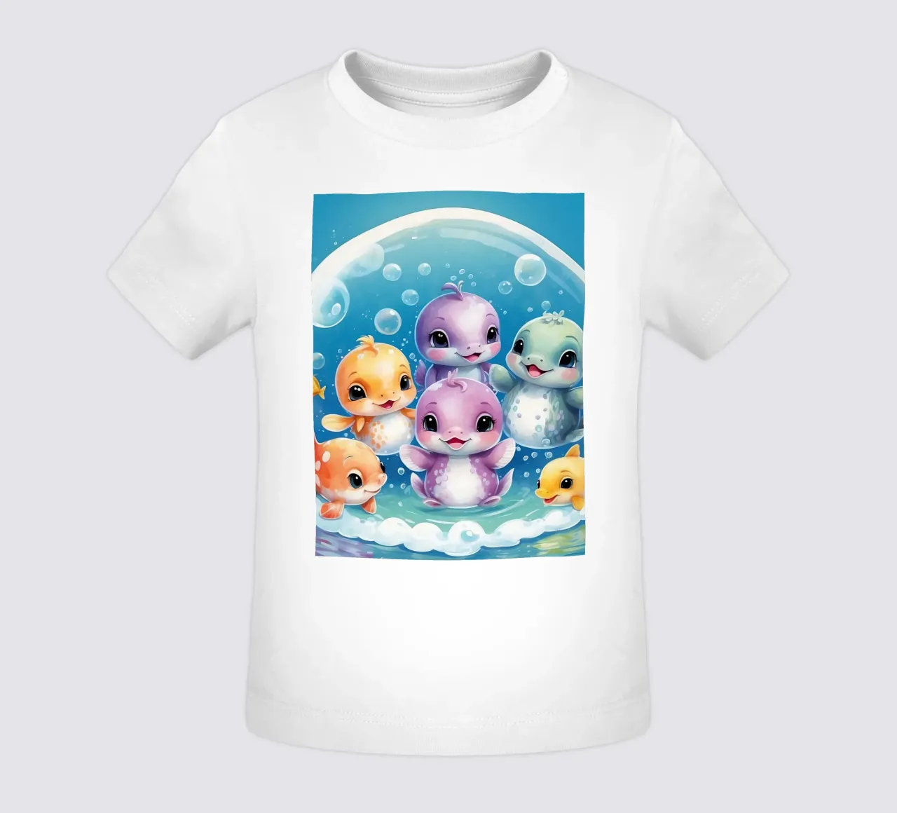 Simpatici personaggi acquatici giocano all'interno di una bolla sott'acqua maglietta neonato da DesignDoodle