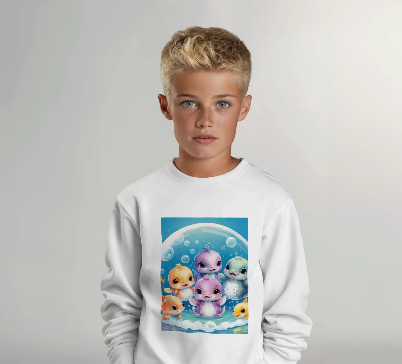 Simpatici personaggi acquatici giocano all'interno di una bolla sott'acqua felpa bambino da DesignDoodle