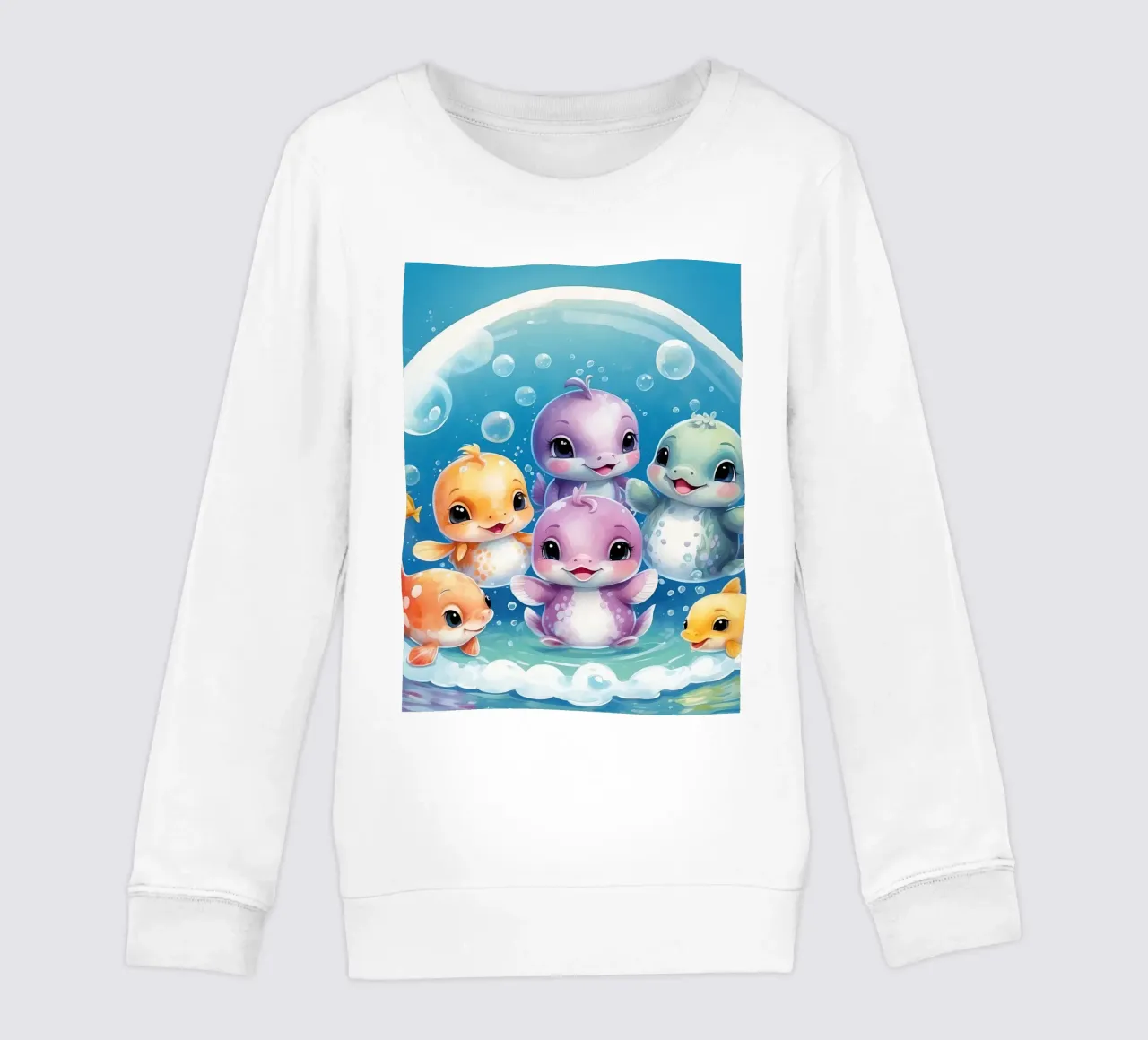 Simpatici personaggi acquatici giocano all'interno di una bolla sott'acqua felpa bambino da DesignDoodle