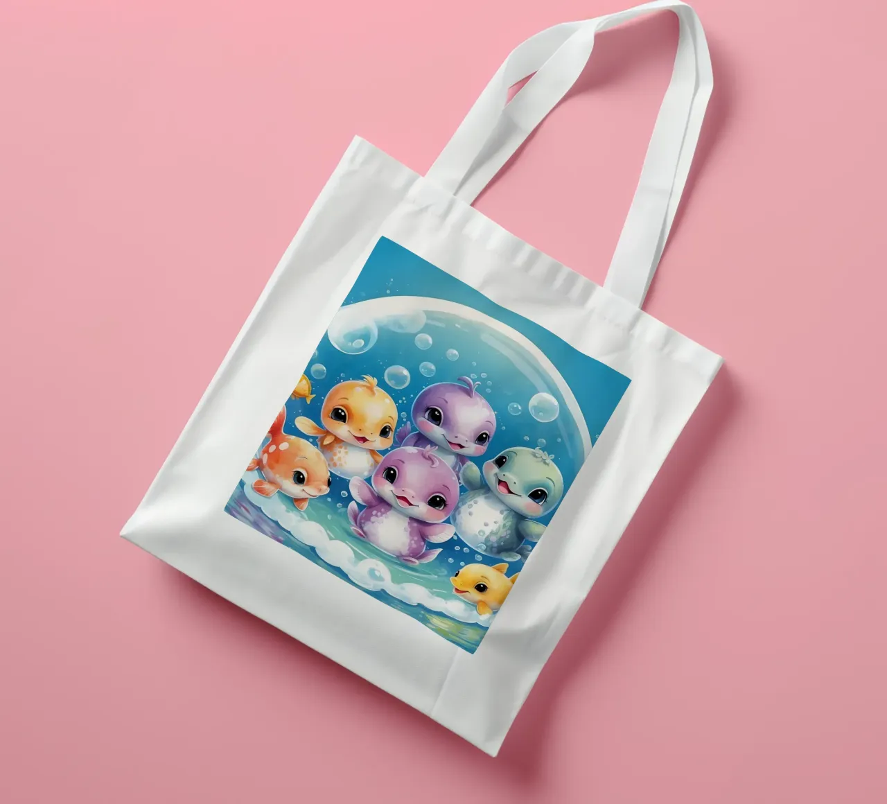 Simpatici personaggi acquatici giocano all'interno di una bolla sott'acqua borsa in juta da DesignDoodle