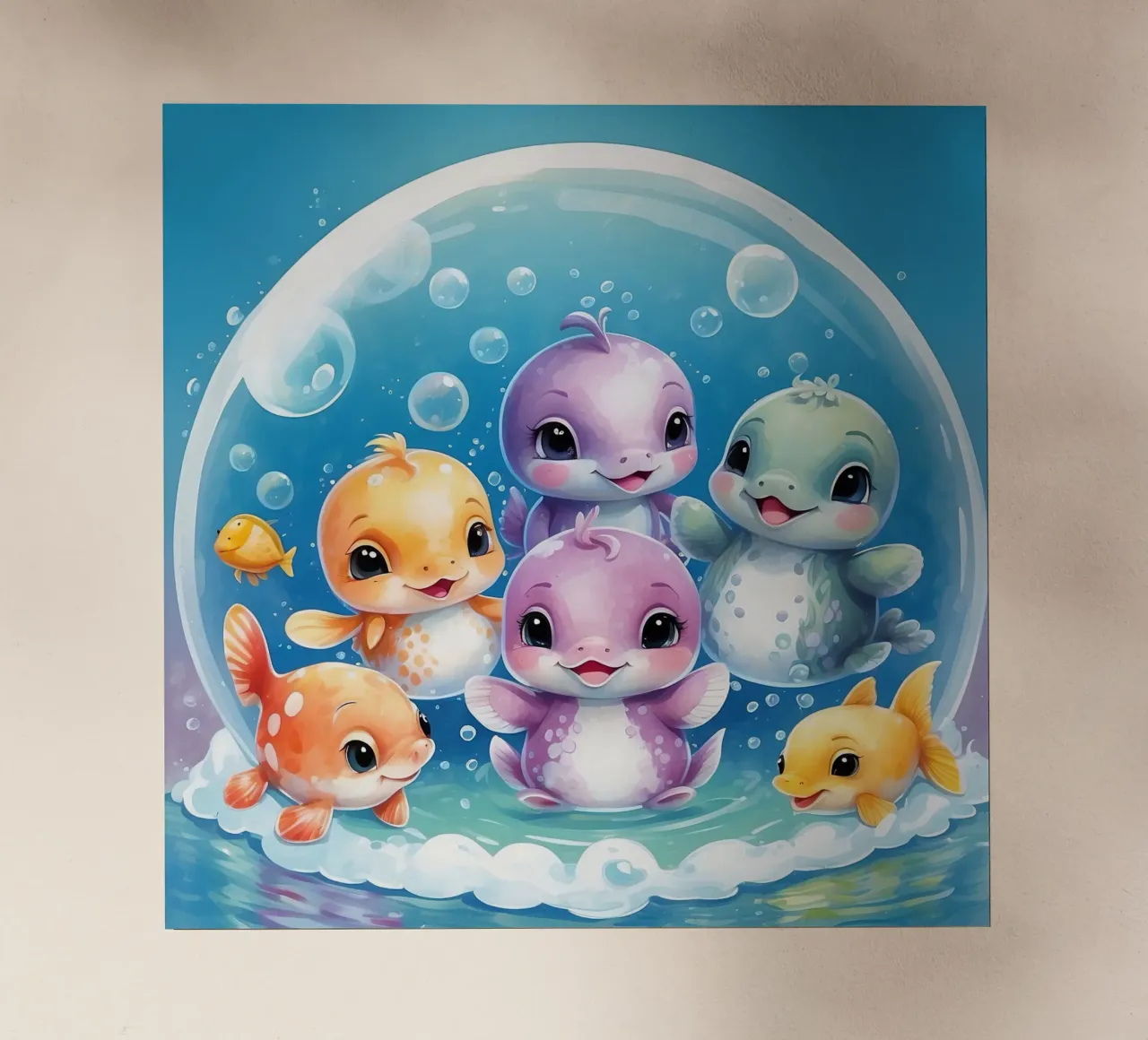 Simpatici personaggi acquatici giocano all'interno di una bolla sott'acqua pellicola backlit da DesignDoodle