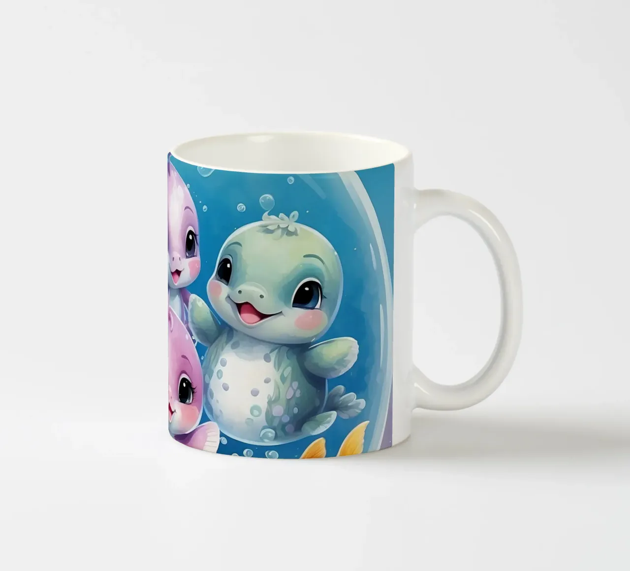 Simpatici personaggi acquatici giocano all'interno di una bolla sott'acqua tazza in ceramica da DesignDoodle