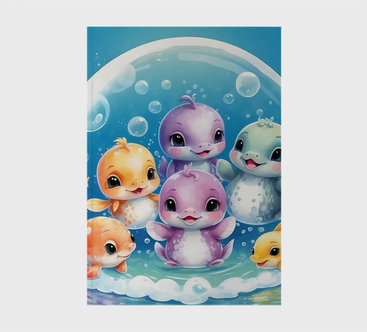 Cute aquatic characters play inside bubble under water notebook by DesignDoodle