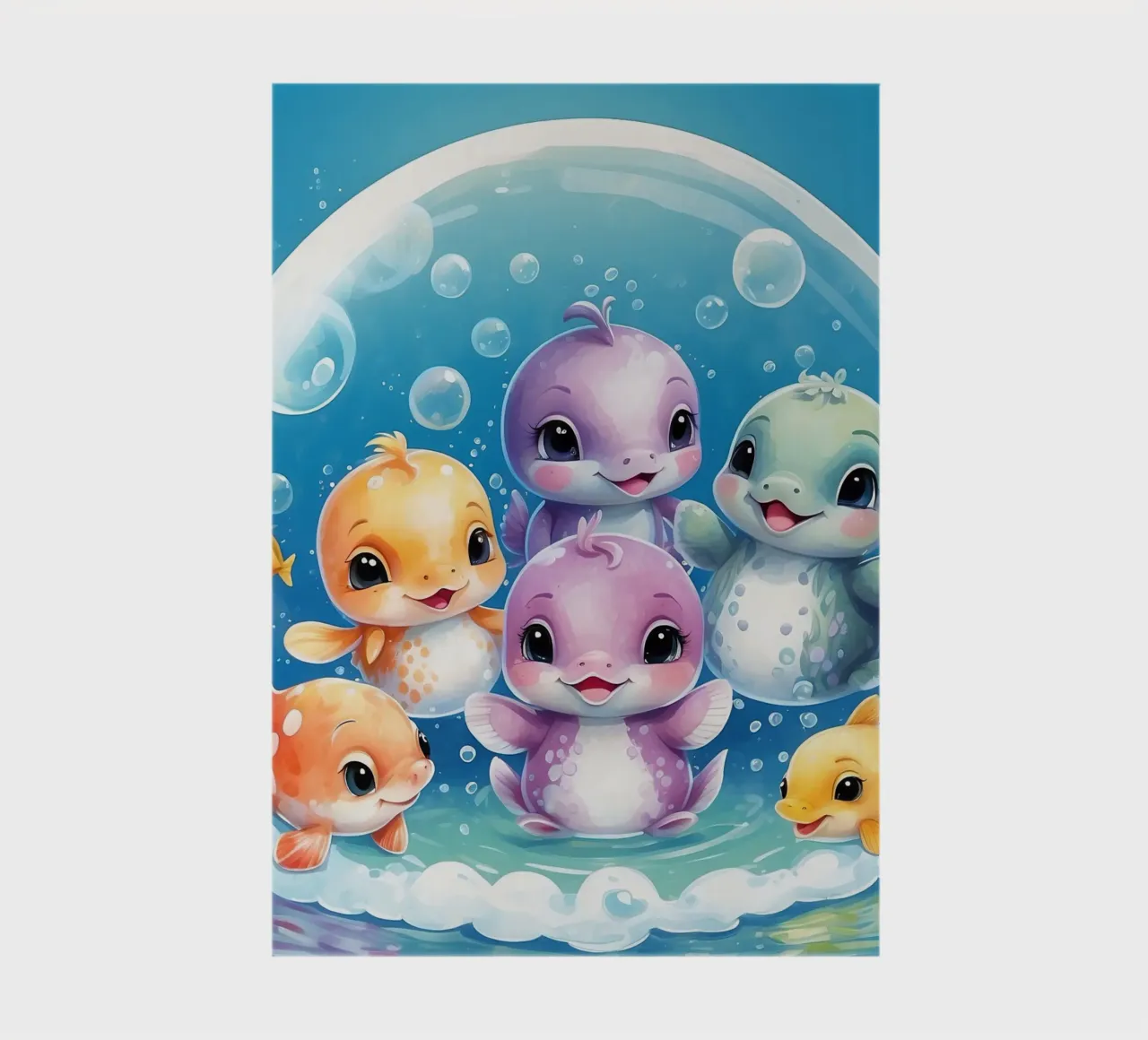 Cute aquatic characters play inside bubble under water notebook by DesignDoodle