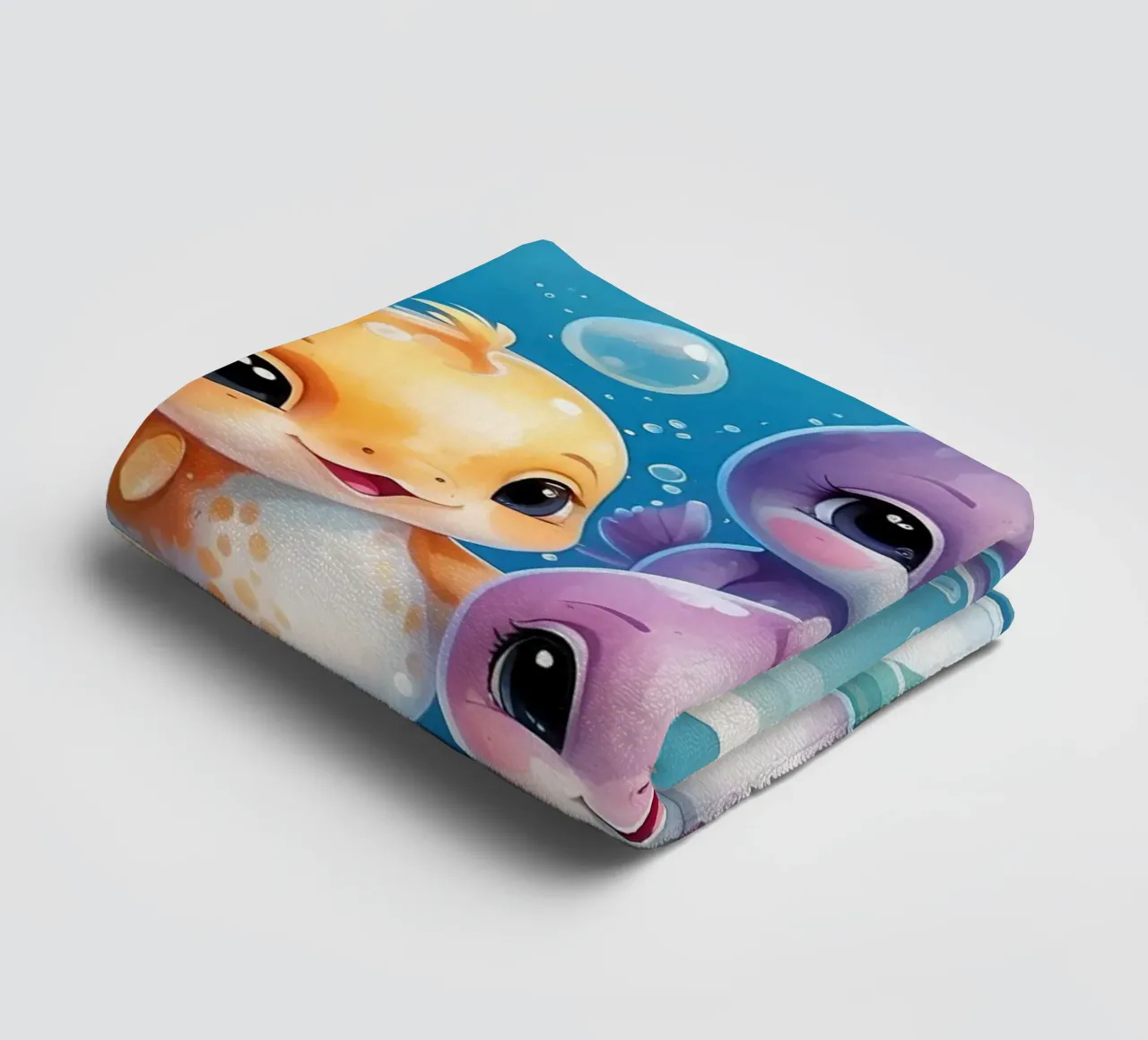 Simpatici personaggi acquatici giocano all'interno di una bolla sott'acqua asciugamano da bagno da DesignDoodle