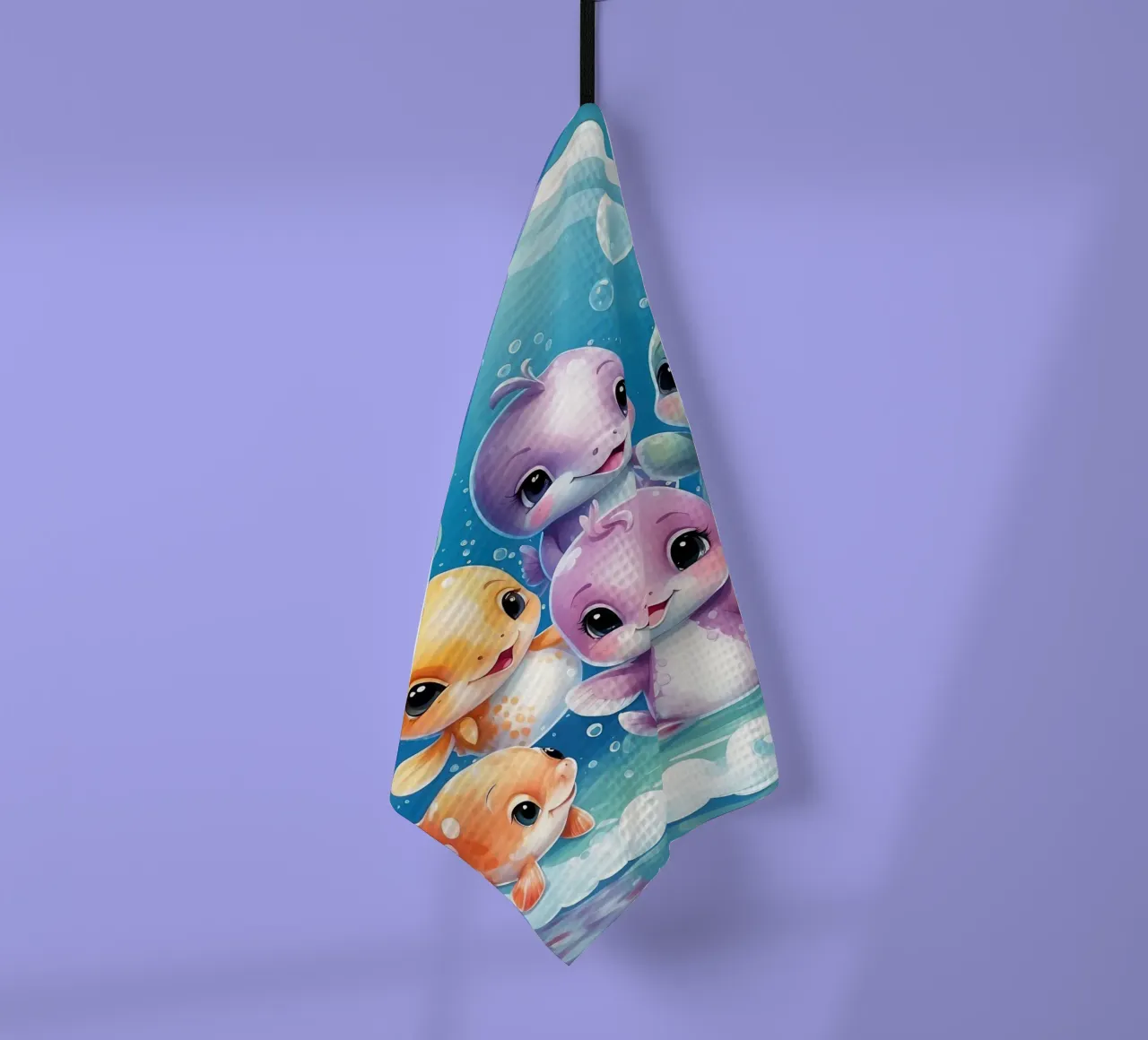 Simpatici personaggi acquatici giocano all'interno di una bolla sott'acqua canovaccio da cucina da DesignDoodle