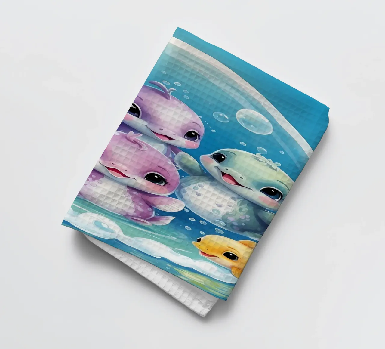 Simpatici personaggi acquatici giocano all'interno di una bolla sott'acqua canovaccio da cucina da DesignDoodle