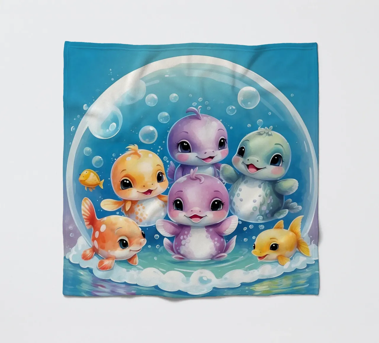 Simpatici personaggi acquatici giocano all'interno di una bolla sott'acqua coperta in pile da DesignDoodle