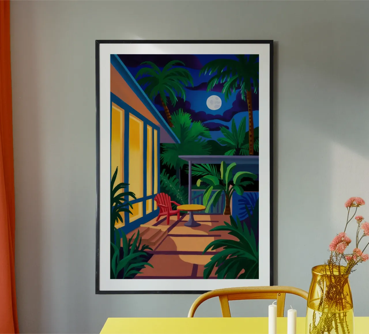 Luna del balcone della giungla poster con telaio in alluminio da Pan Denim