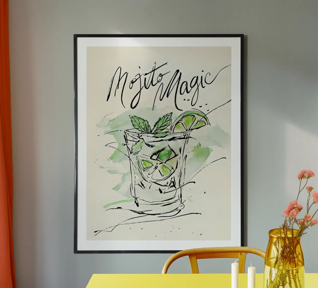 Mojito Magic Watercolor poster con telaio in alluminio da 🥝 KIWI STORE