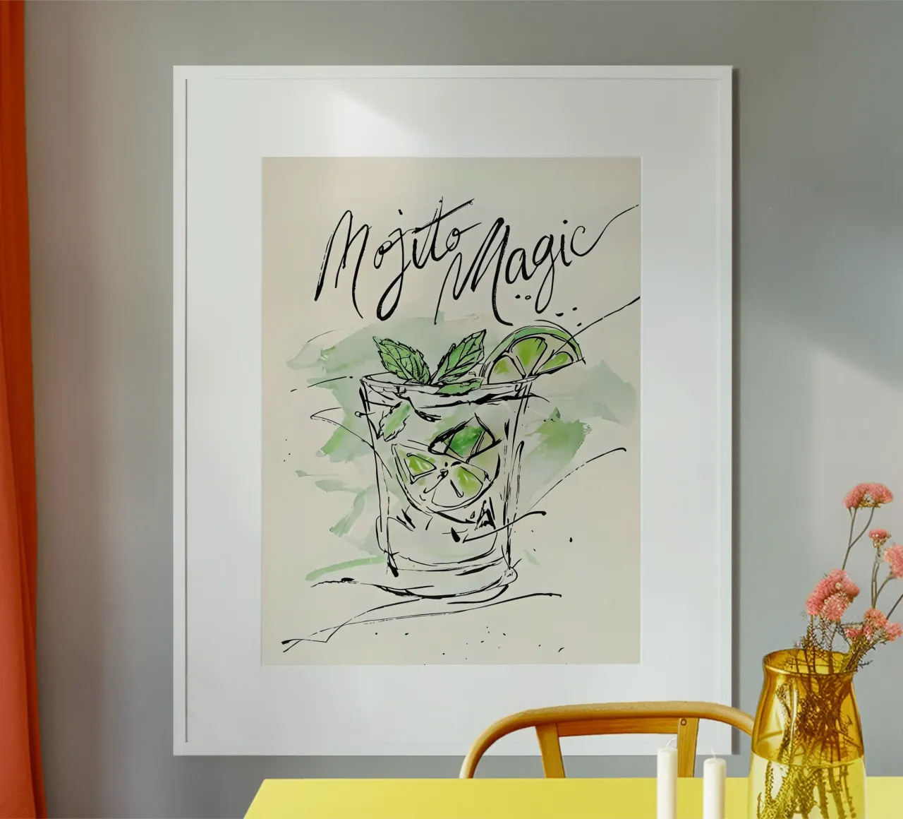 Mojito Magic Watercolor poster con telaio in alluminio da 🥝 KIWI STORE