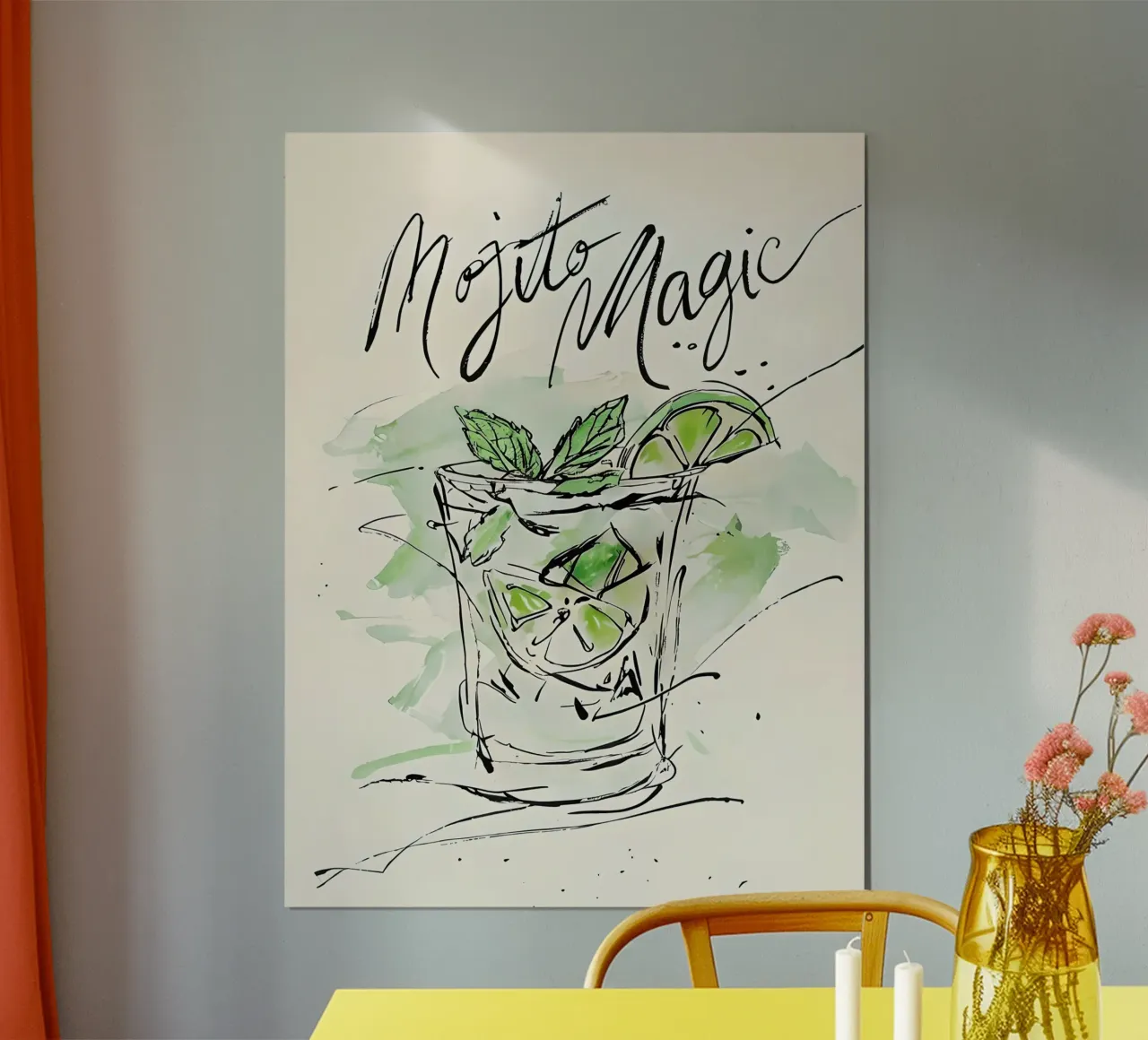 Mojito Magic Watercolor poster con telaio in alluminio da 🥝 KIWI STORE
