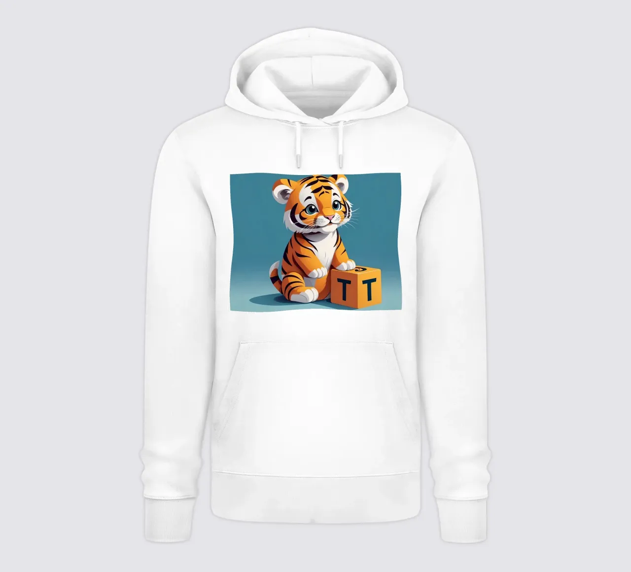 Simpatico cucciolo di tigre che gioca con un blocco con la lettera T felpa con cappuccio da DesignDoodle