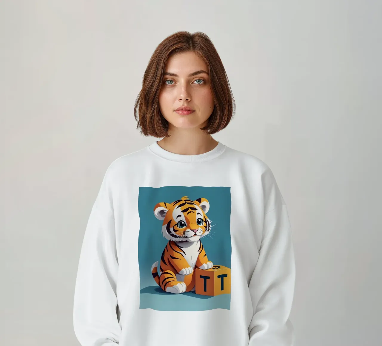 Simpatico cucciolo di tigre che gioca con un blocco con la lettera T felpa da DesignDoodle