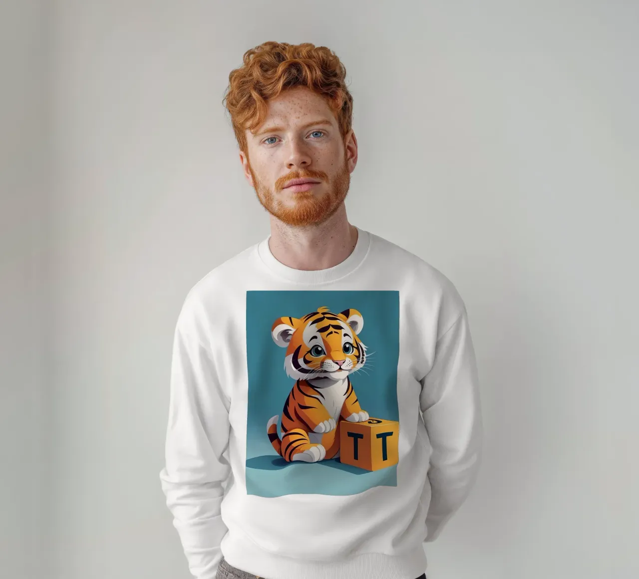 Simpatico cucciolo di tigre che gioca con un blocco con la lettera T felpa da DesignDoodle