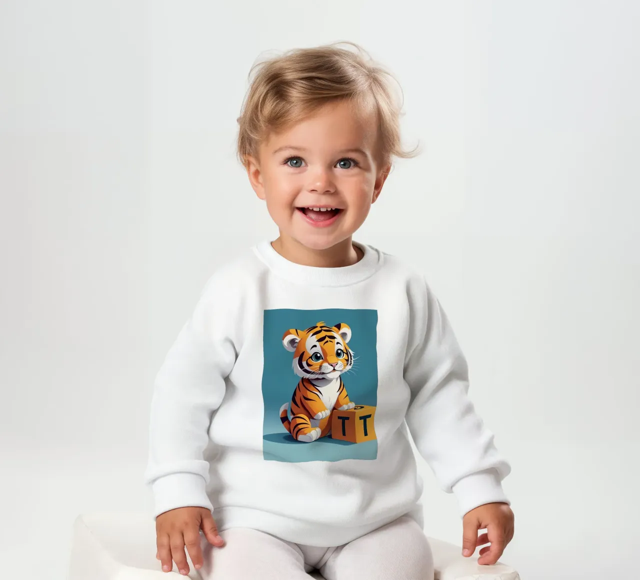 Simpatico cucciolo di tigre che gioca con un blocco con la lettera T felpa neonato da DesignDoodle