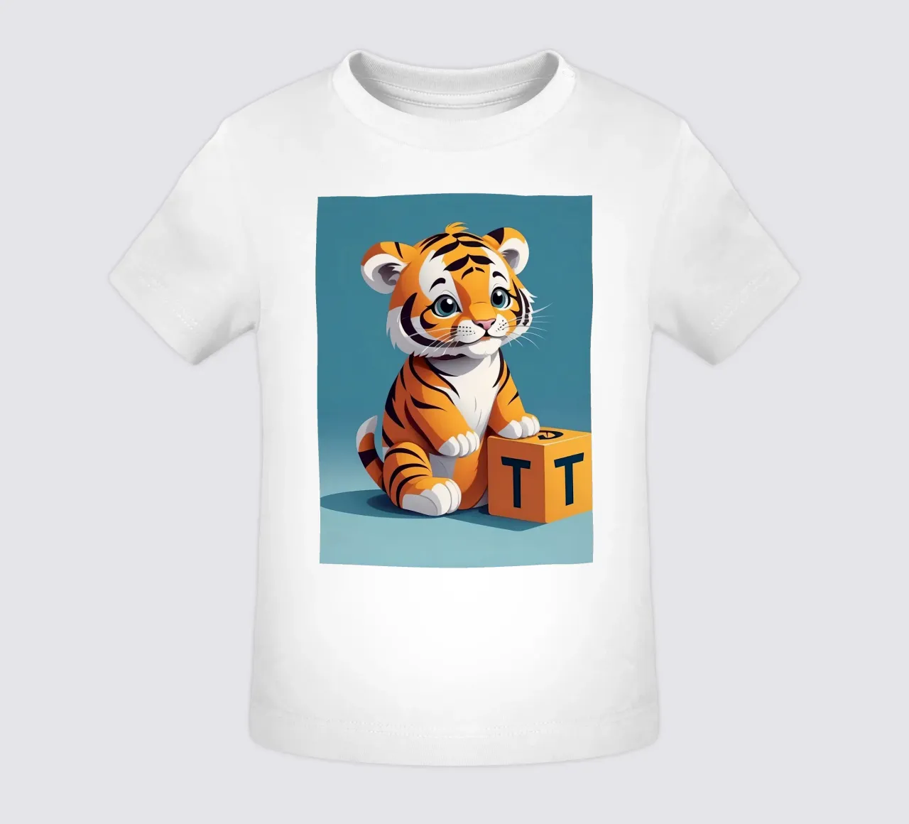 Cute tiger cub playing with a block with the letter T baby t-shirt by DesignDoodle