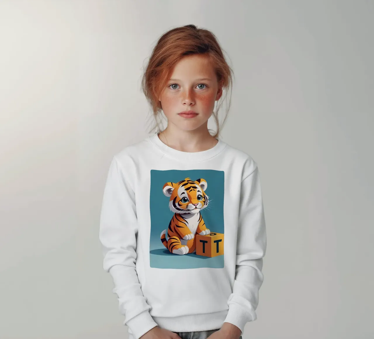 Simpatico cucciolo di tigre che gioca con un blocco con la lettera T felpa bambino da DesignDoodle