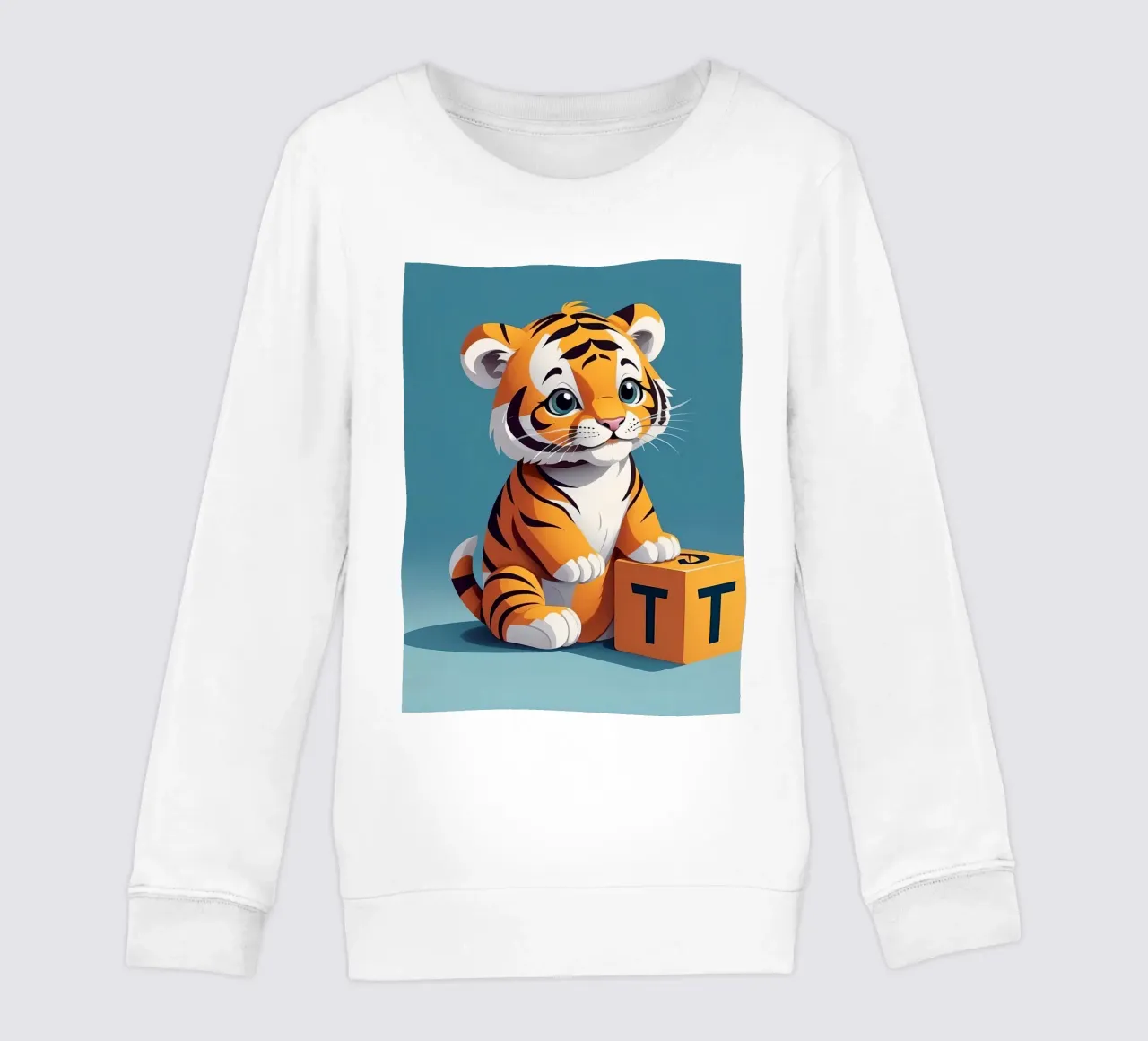 Simpatico cucciolo di tigre che gioca con un blocco con la lettera T felpa bambino da DesignDoodle