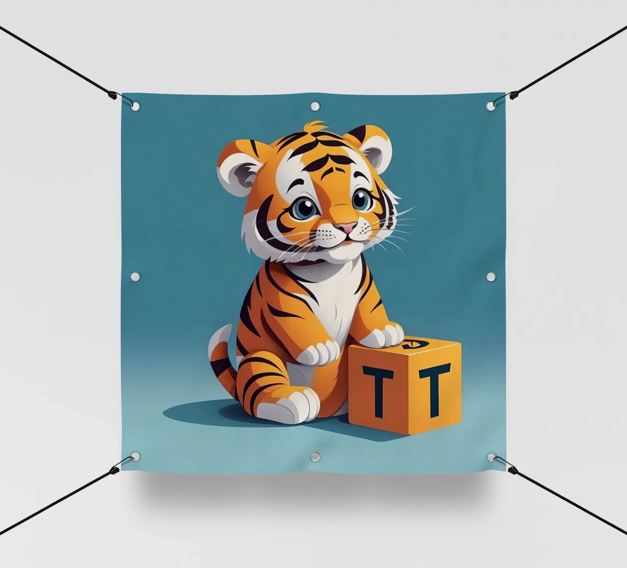 Simpatico cucciolo di tigre che gioca con un blocco con la lettera T telo in pvc da DesignDoodle
