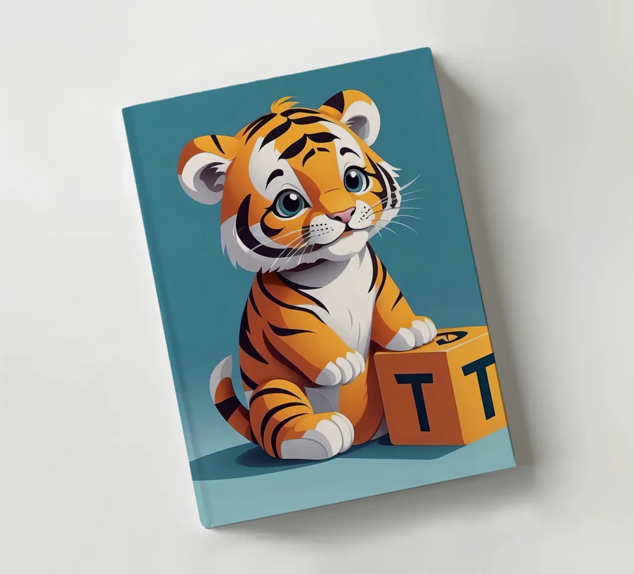 Cute tiger cub playing with a block with the letter T notebook by DesignDoodle