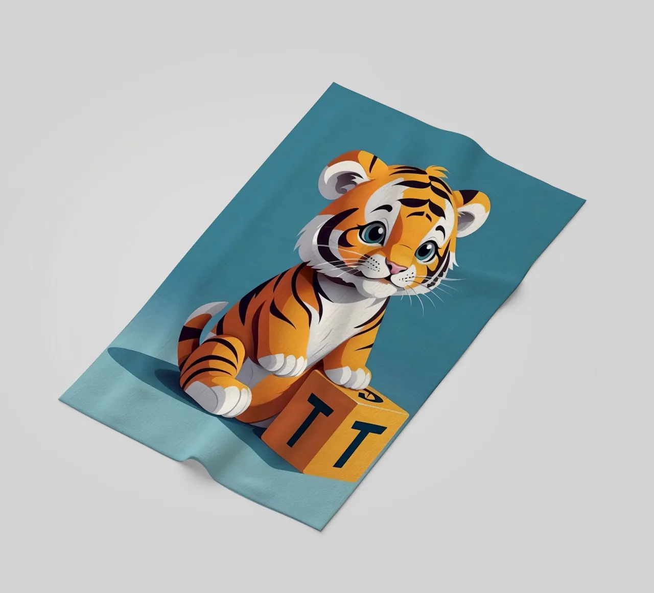 Simpatico cucciolo di tigre che gioca con un blocco con la lettera T telo mare da DesignDoodle