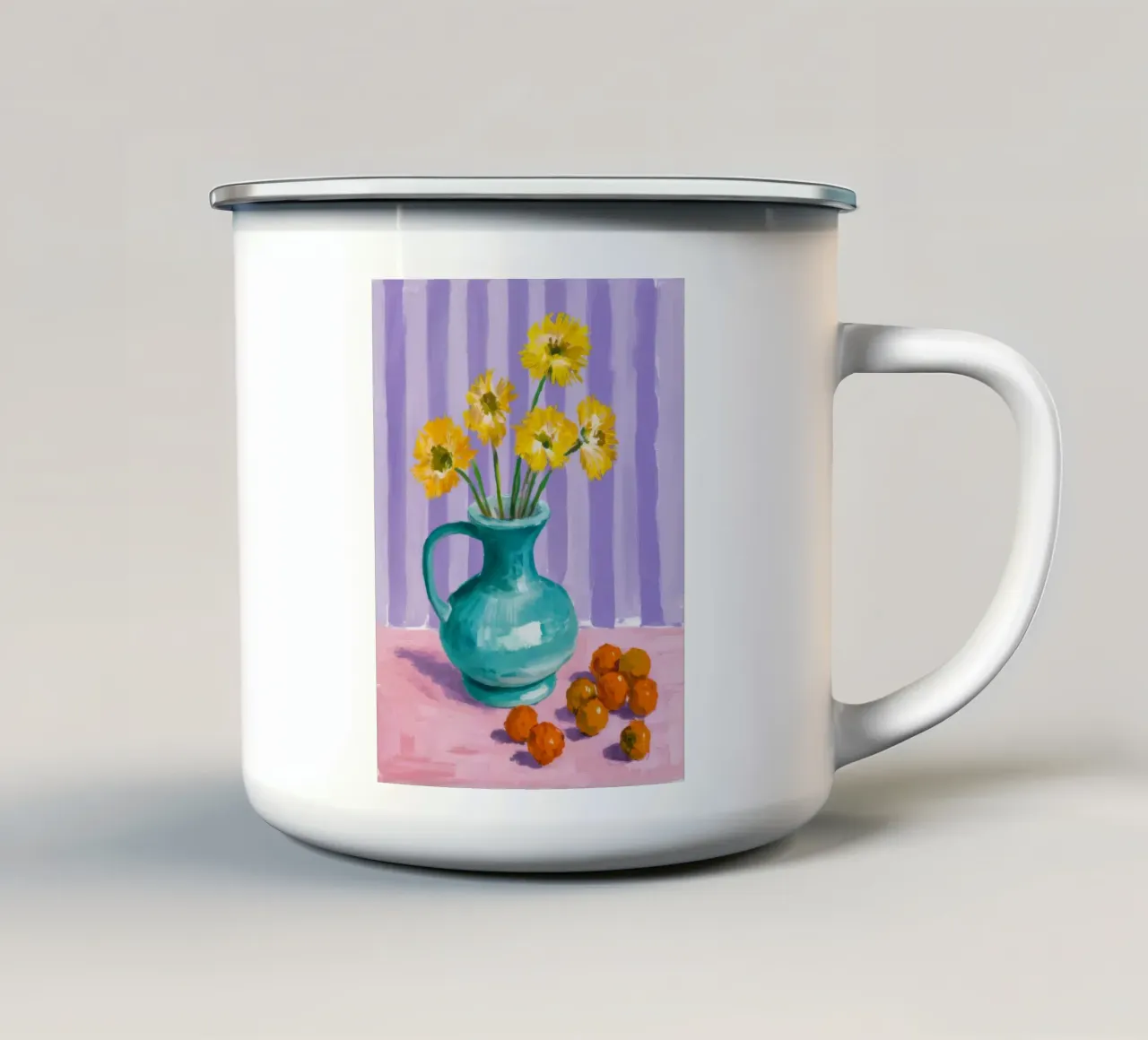 Serenità in fiore ocra tazza in smalto da Tiga Bersama