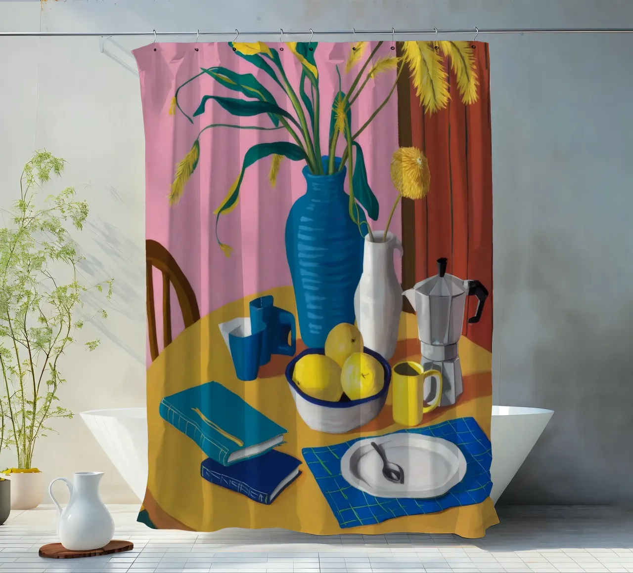 Weizen und Zitrone Stille Duschvorhang von Pan Denim