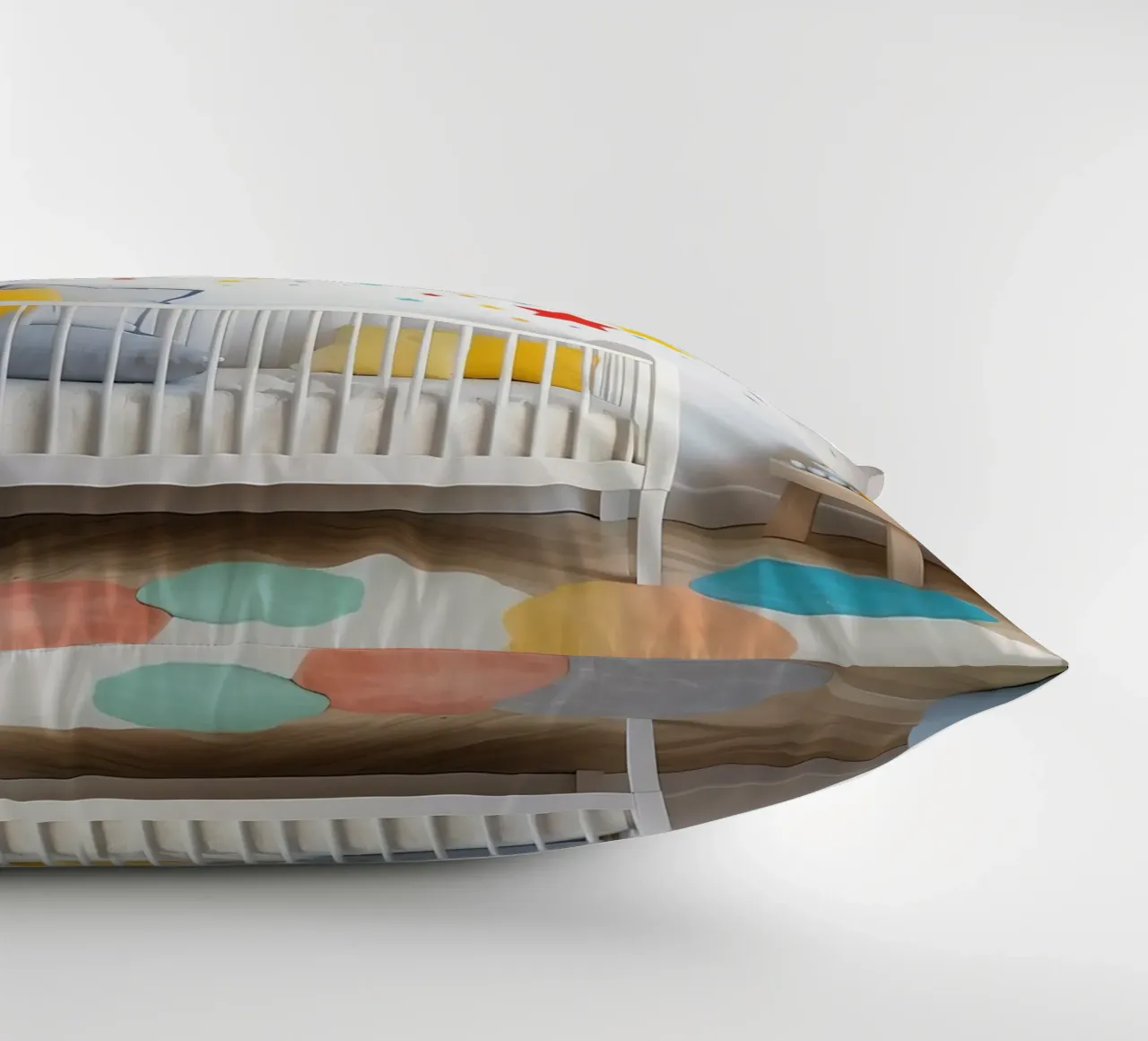 Decorazioni per la cameretta con arcobaleno e stelle sospese in un ambiente accogliente. cuscino da DesignDoodle
