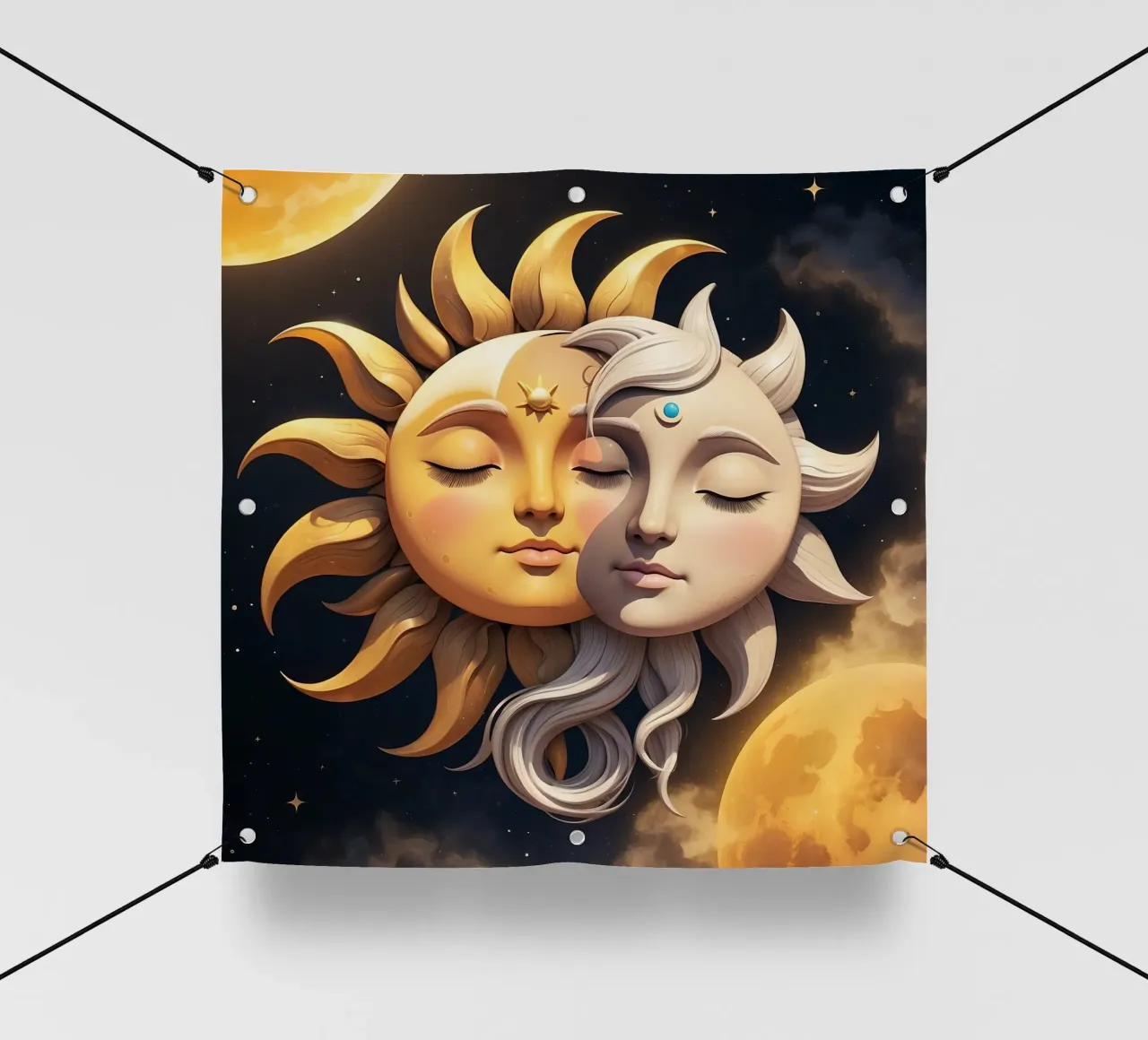 Sun and moon embrace in celestial harmony under a starry sky pvc cover by DesignDoodle