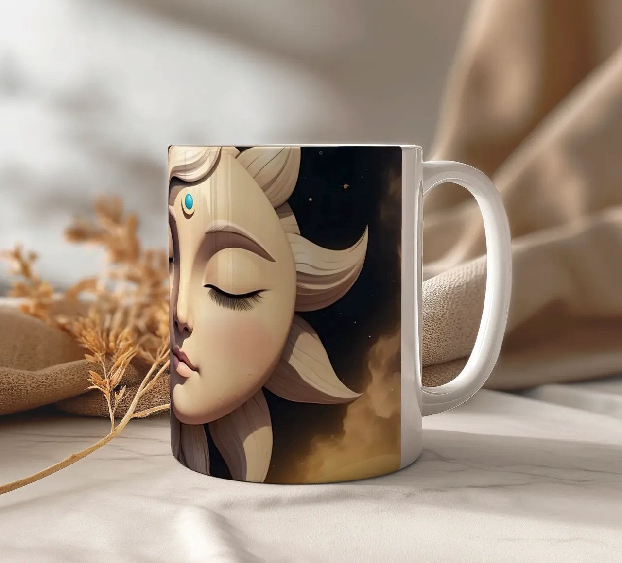 Le soleil et la lune s'embrassent dans une harmonie céleste sous un ciel étoilé mug en céramique de DesignDoodle