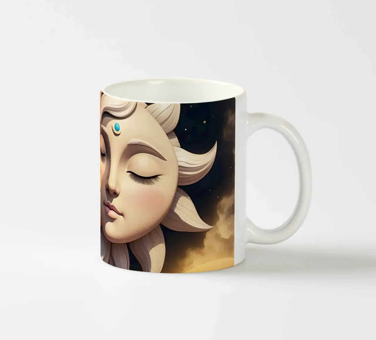 Le soleil et la lune s'embrassent dans une harmonie céleste sous un ciel étoilé mug en céramique de DesignDoodle