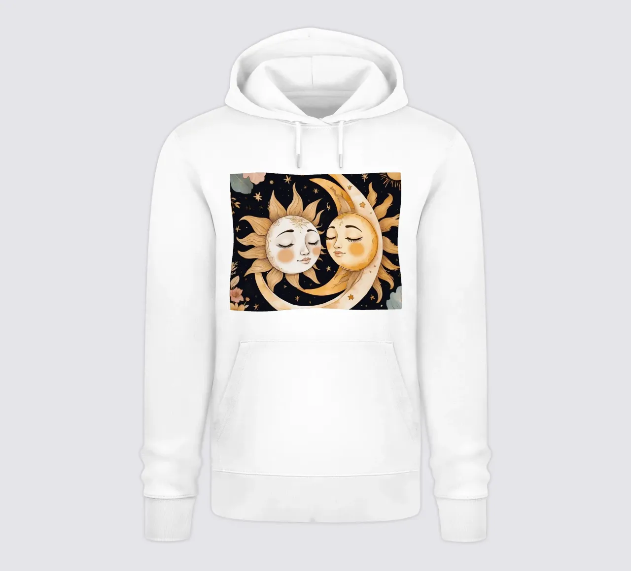 I volti celesti del sole e della luna si intrecciano in una notte floreale felpa con cappuccio da DesignDoodle