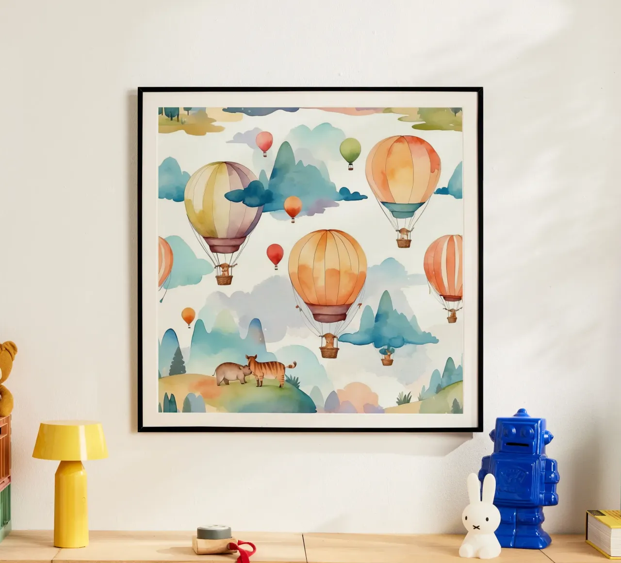 Mongolfiere che salgono su montagne ondulate poster da DesignDoodle